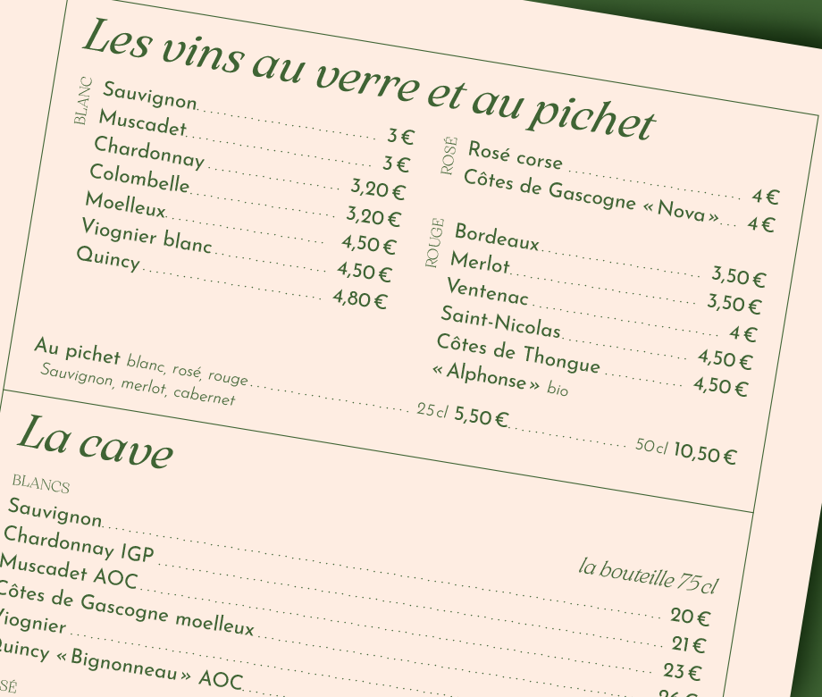 Le Jardin de Léonard - détail carte des boissons